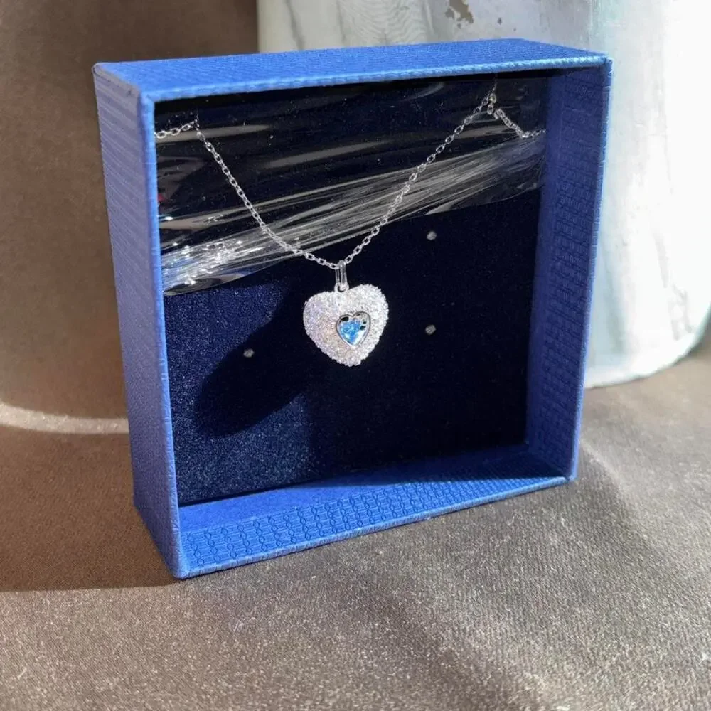 Swarovski heart necklace with blue Swarovski crystal